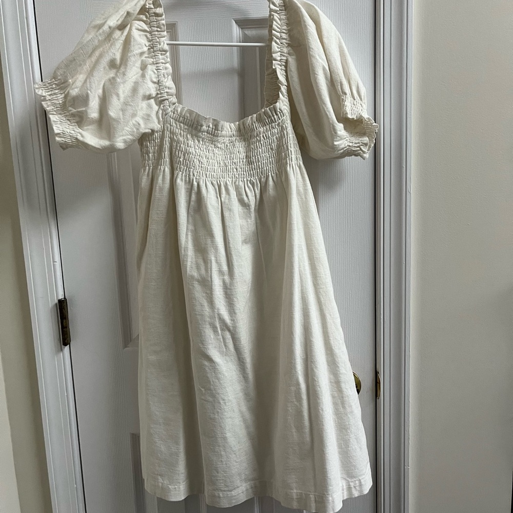 Faherty Cream Dress with Puff Sleeves